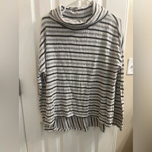 Striped Gray and White Women’s Pullover Sweater